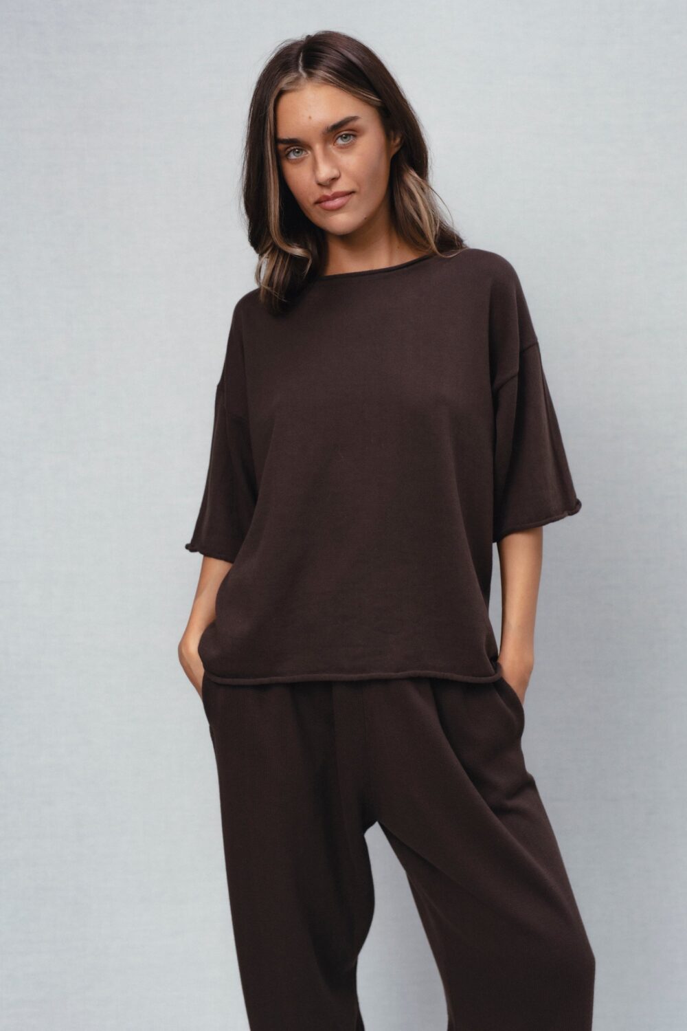 Women's clothing fashion. lia solid top from unlabel ss/26 collection. Minimalist style, modern design, premium quality womenswear. Made in Lithuania.
