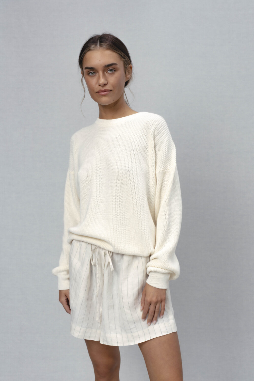 Women's clothing fashion. luna1 sweater longsleeve from unlabel ss/26 collection. Minimalist style, modern design, premium quality womenswear. Made in Lithuania.