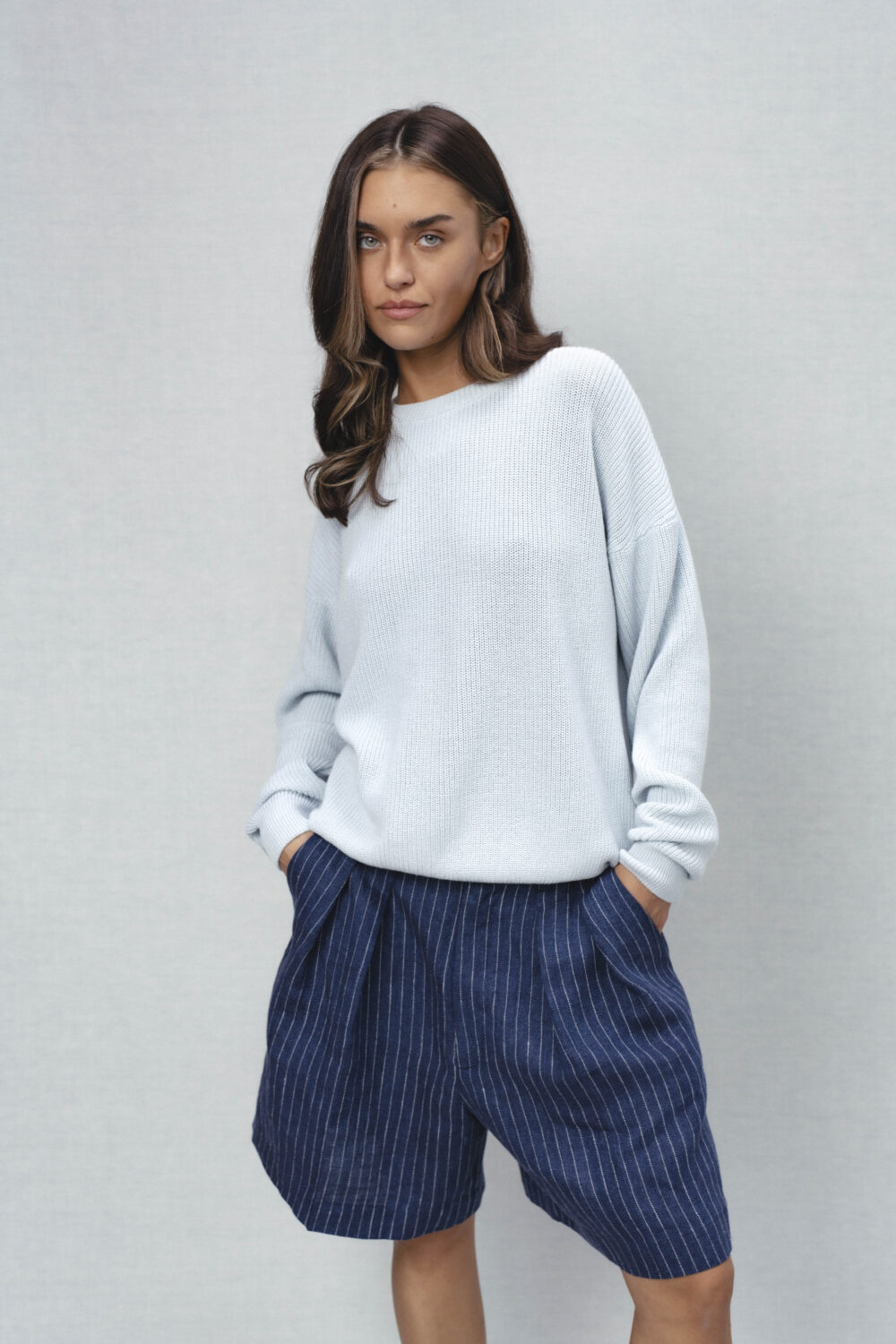 Women's clothing fashion. luna2 sweater longsleeve from unlabel ss/26 collection. Minimalist style, modern design, premium quality womenswear. Made in Lithuania.