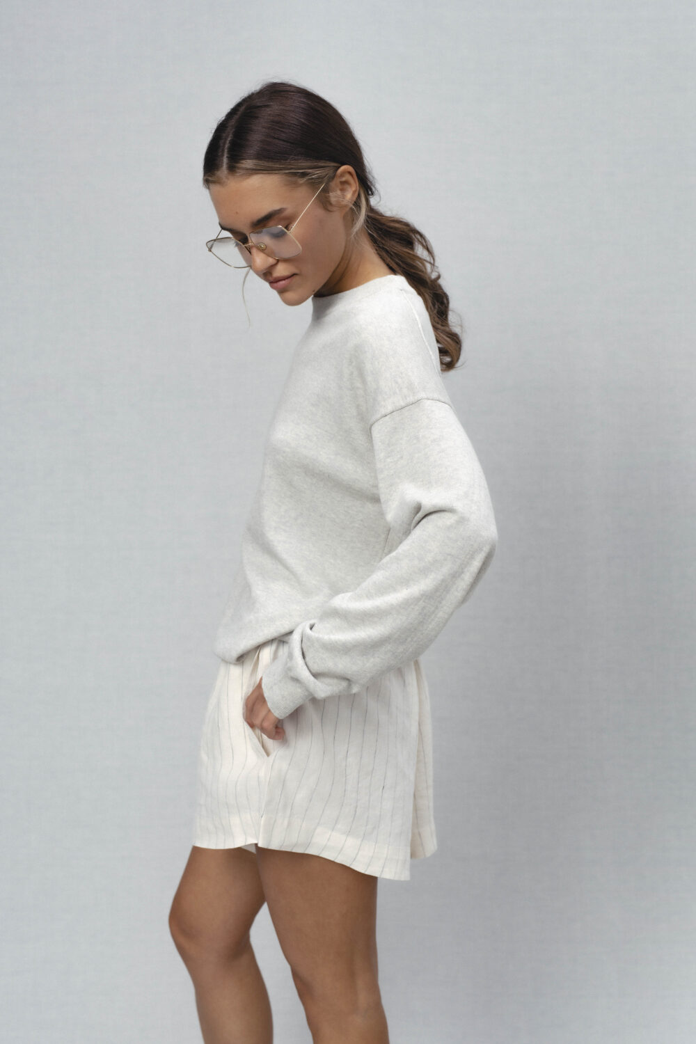 Women's clothing fashion. rue3 sweater longsleeve from unlabel ss/26 collection. Minimalist style, modern design, premium quality womenswear. Made in Lithuania.