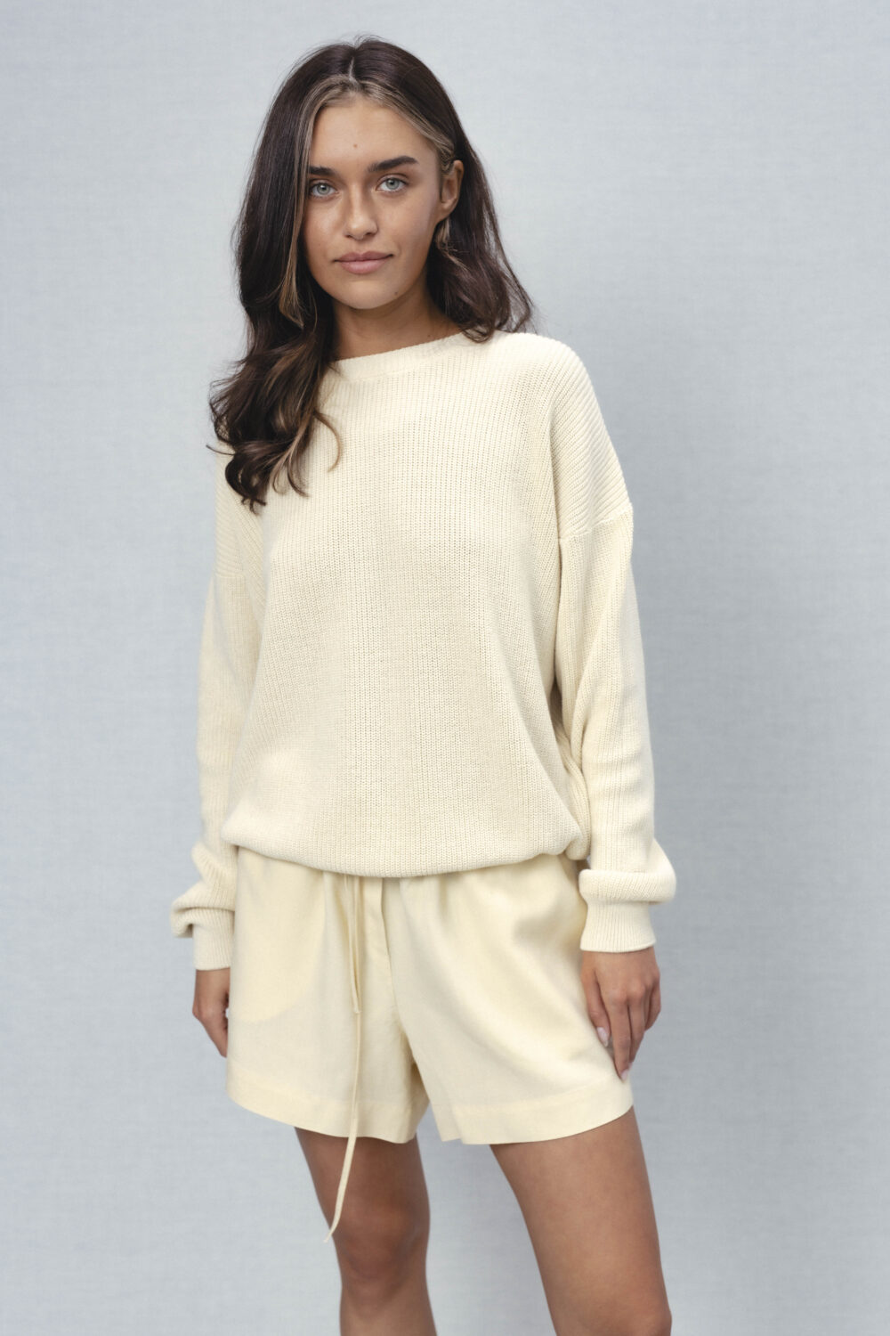 Women's clothing fashion. sleet1 shorts from unlabel ss/26 collection. Minimalist style, modern design, premium quality womenswear. Made in Lithuania.