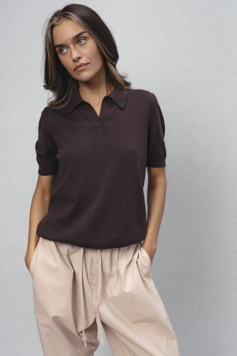 Women's clothing fashion. spark polomini from unlabel ss/26 collection. Minimalist style, modern design, premium quality womenswear. Made in Lithuania.