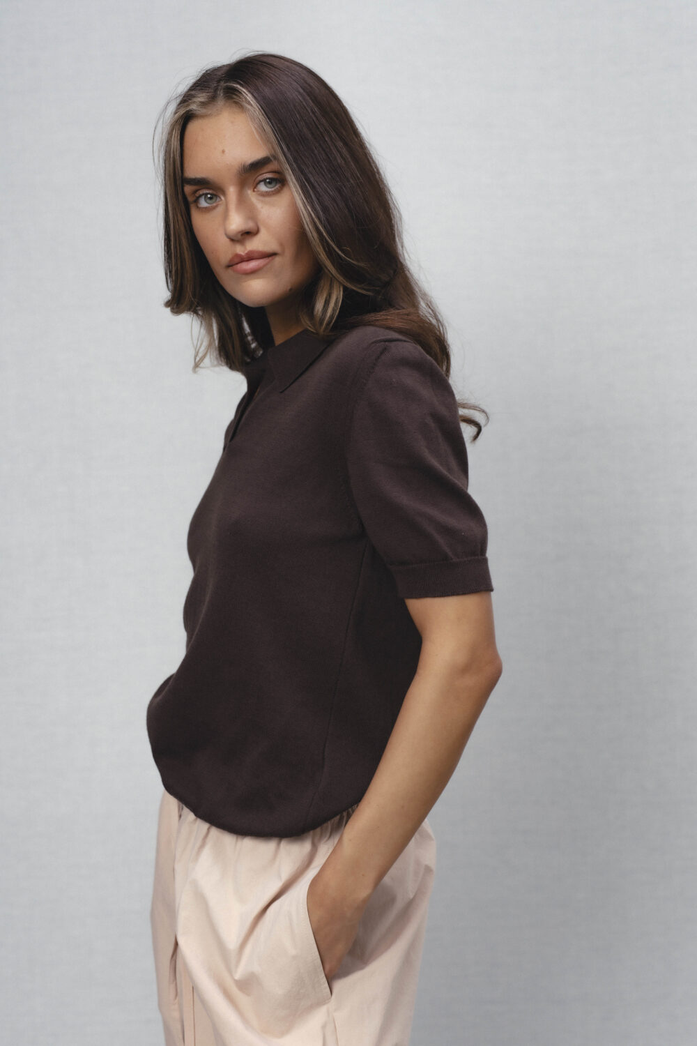 Women's clothing fashion. spark polomini from unlabel ss/26 collection. Minimalist style, modern design, premium quality womenswear. Made in Lithuania.