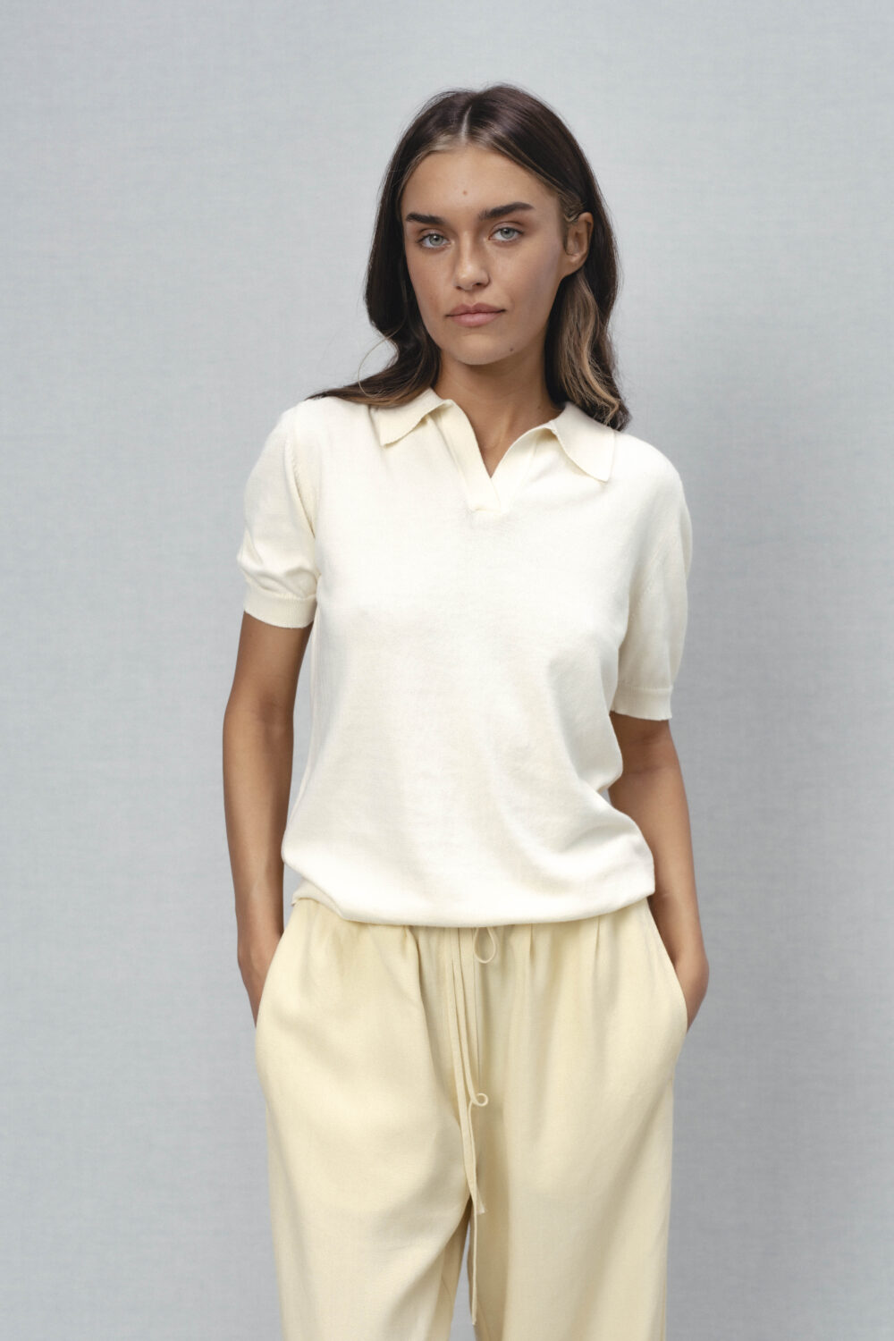 Women's clothing fashion. spark2 polomini from unlabel ss/26 collection. Minimalist style, modern design, premium quality womenswear. Made in Lithuania.