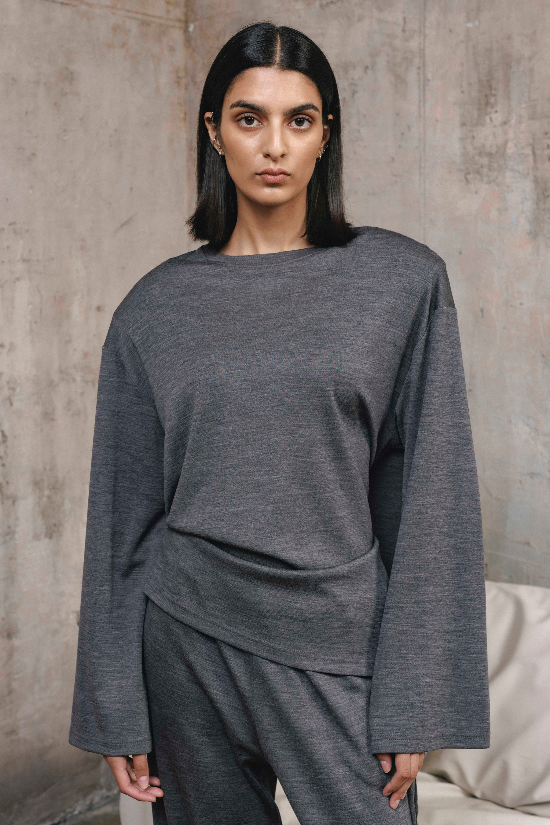 basalt long sleeve top | unlabel Women's clothing fashion. basalt long sleeve top from unlabel fw 26/27 collection. Minimalist style, modern design, premium quality womenswear. Made in Lithuania.