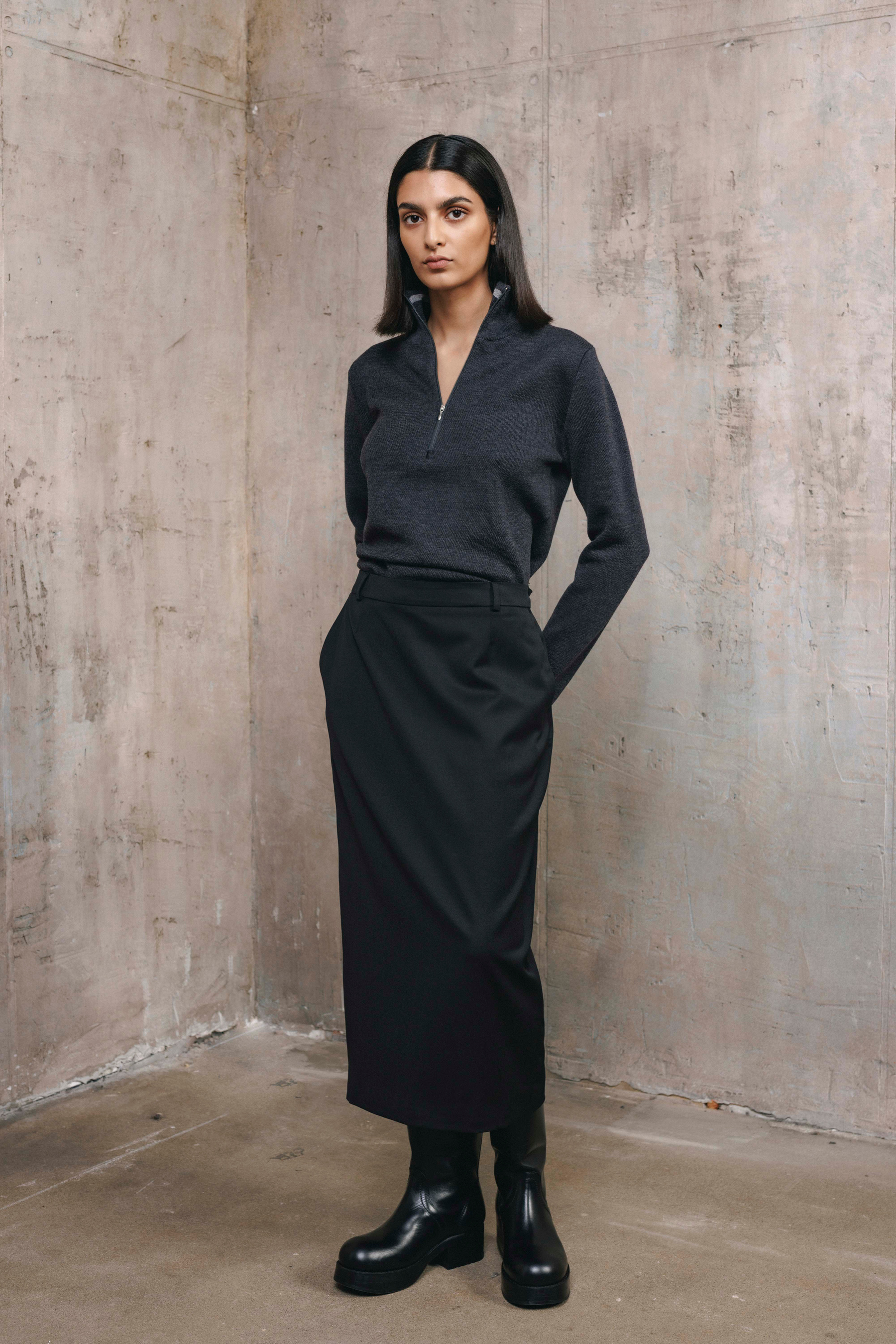 lead2 pencil skirt | unlabel Women's clothing fashion. lead2 pencil skirt from unlabel fw 26/27 collection. Minimalist style, modern design, premium quality womenswear. Made in Lithuania.